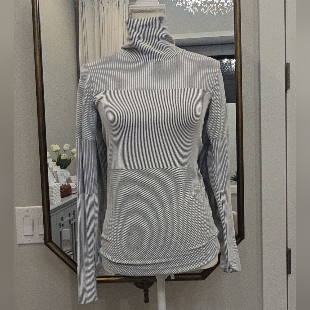 Athleta Black and White Striped Turtleneck Sweater